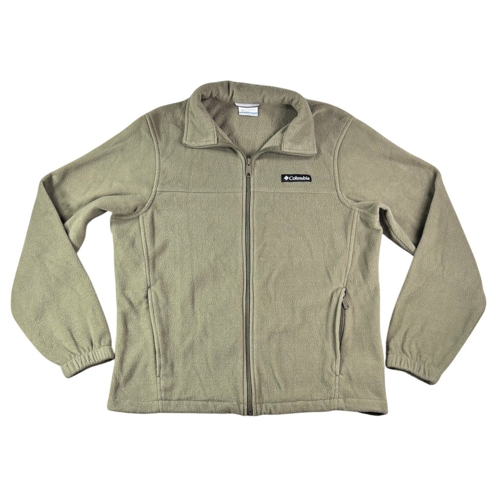 Columbia Mens Full Zip Fleece Jacket Green Medium Mock Neck Outdoor Hiking